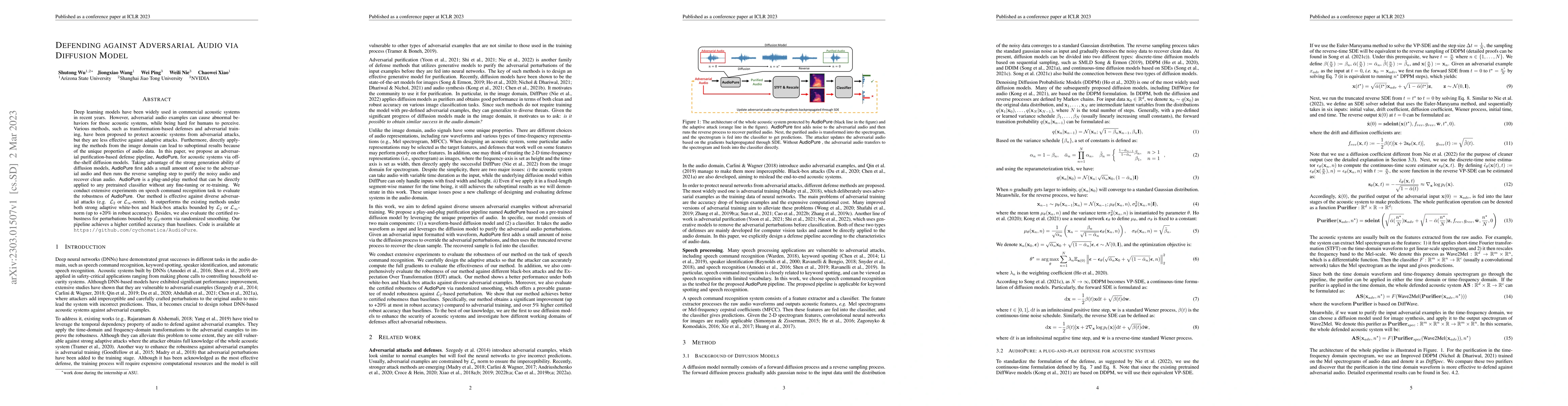 Thumbnail for Defending against Adversarial Audio via Diffusion Model