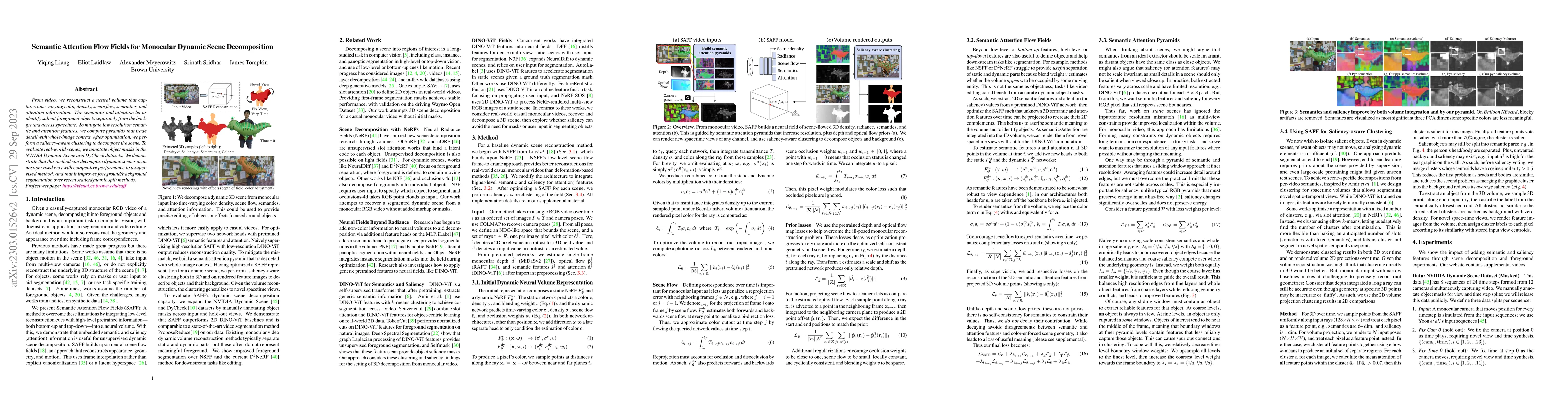 Thumbnail for Semantic Attention Flow Fields for Monocular Dynamic Scene Decomposition