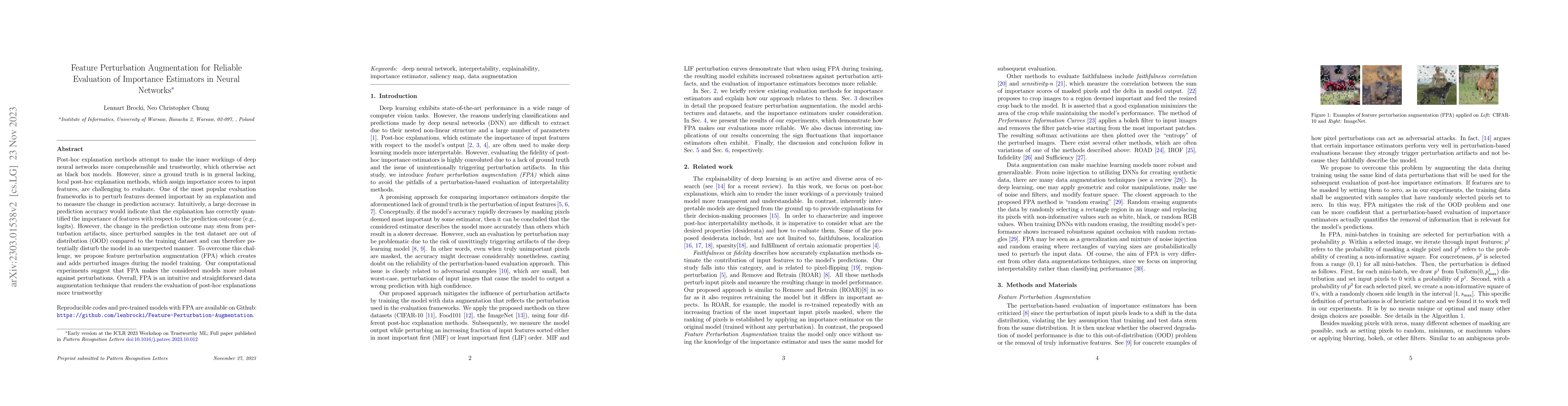 Thumbnail for Feature Perturbation Augmentation for Reliable Evaluation of Importance
  Estimators in Neural Networks