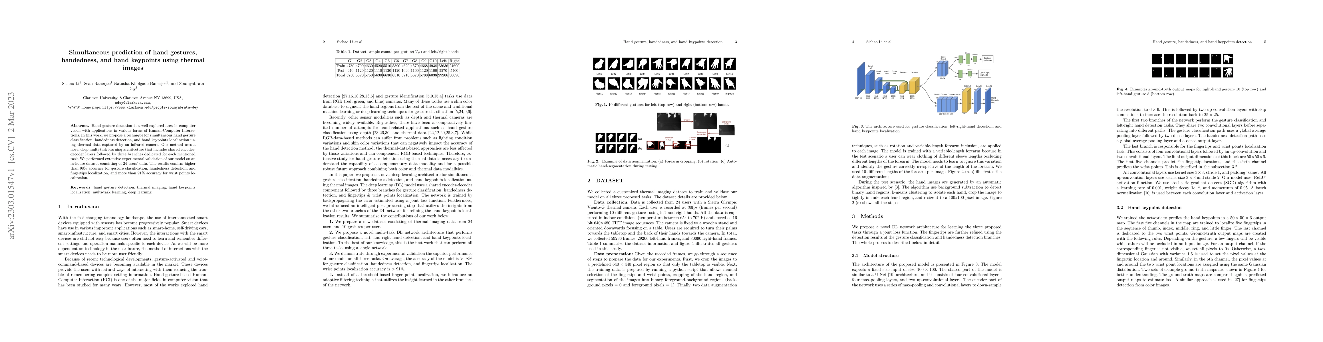 Thumbnail for Simultaneous prediction of hand gestures, handedness, and hand keypoints
  using thermal images