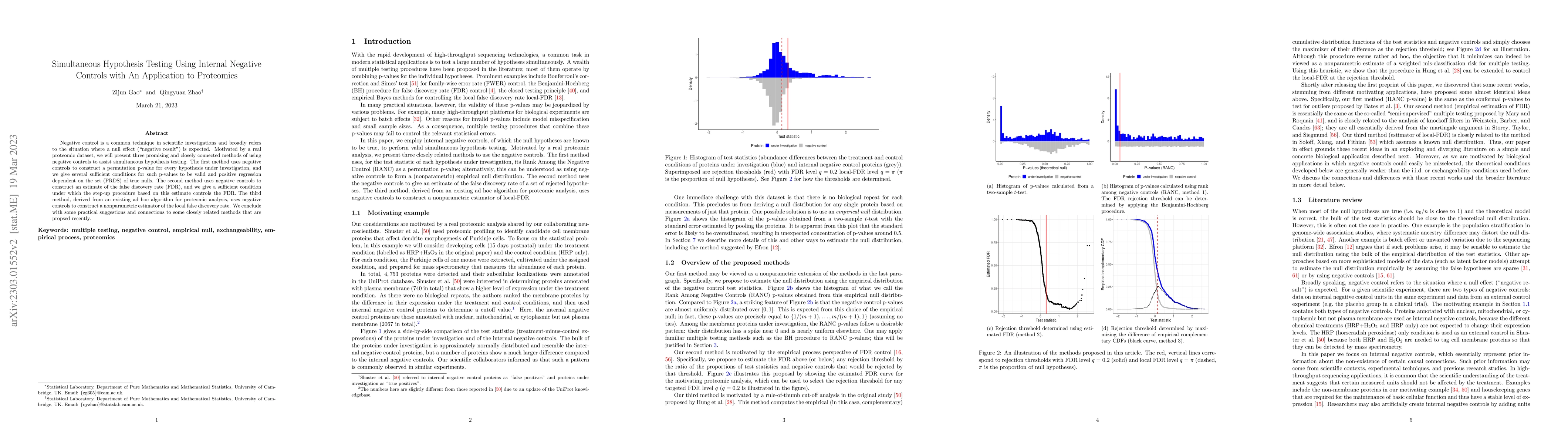 Thumbnail for Simultaneous Hypothesis Testing Using Internal Negative Controls with An
  Application to Proteomics