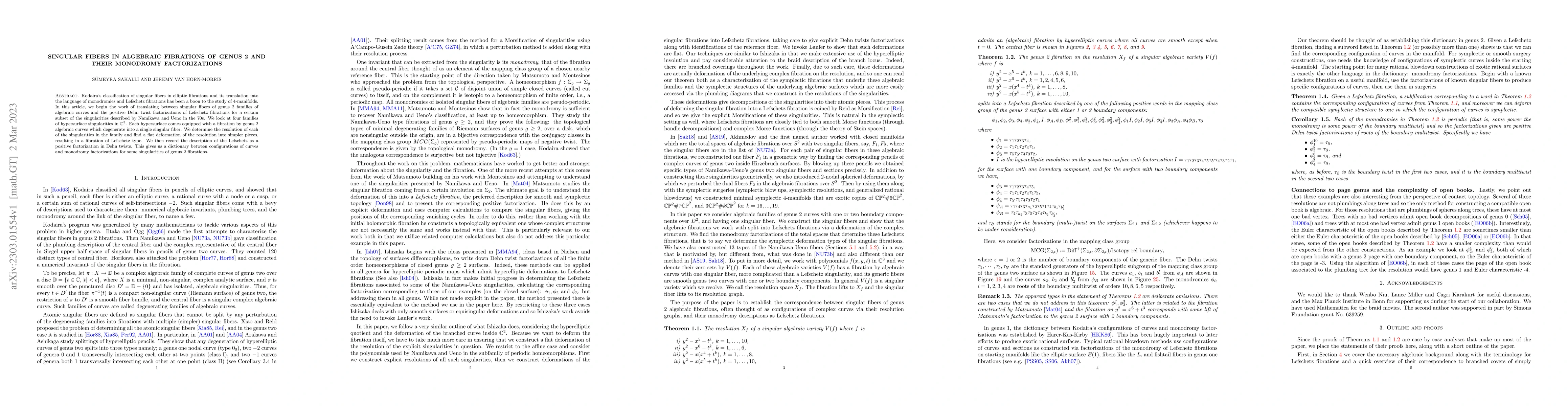 Thumbnail for Singular fibers in algebraic fibrations of genus 2 and their monodromy
  factorizations