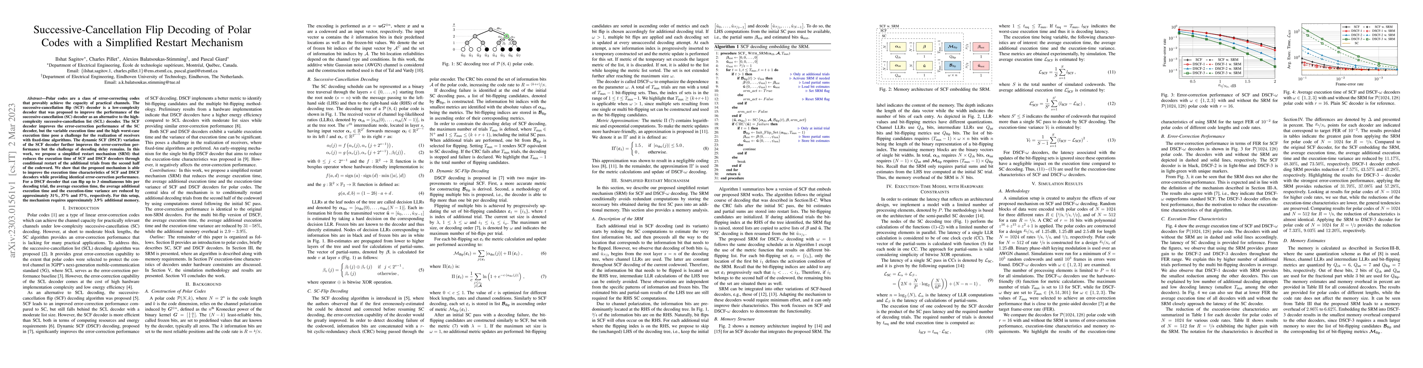Thumbnail for Successive-Cancellation Flip Decoding of Polar Codes with a Simplified
  Restart Mechanism