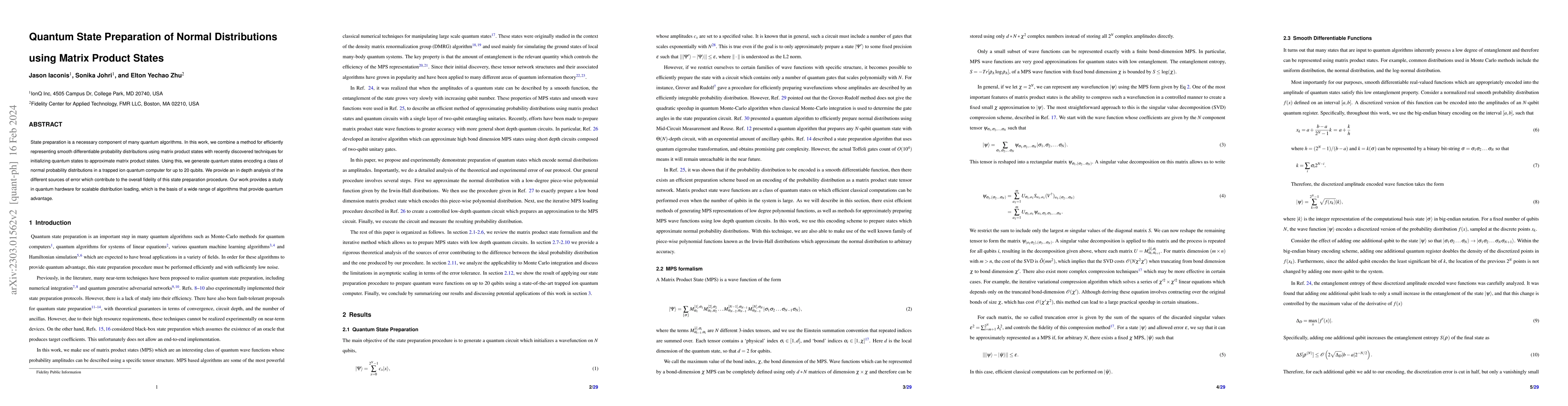 Thumbnail for Quantum State Preparation of Normal Distributions using Matrix Product
  States