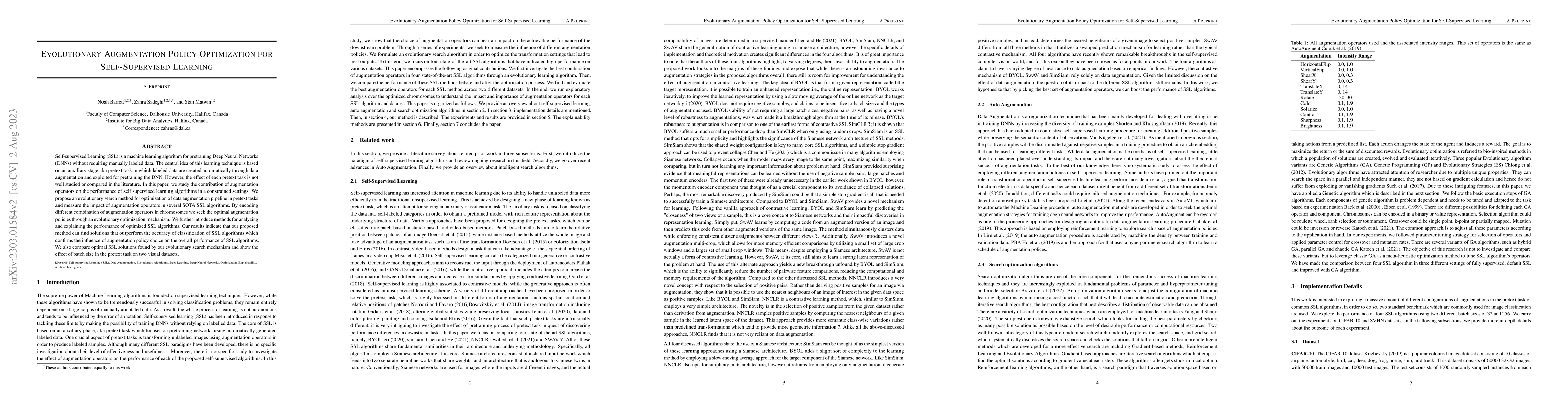 Thumbnail for Evolutionary Augmentation Policy Optimization for Self-supervised
  Learning