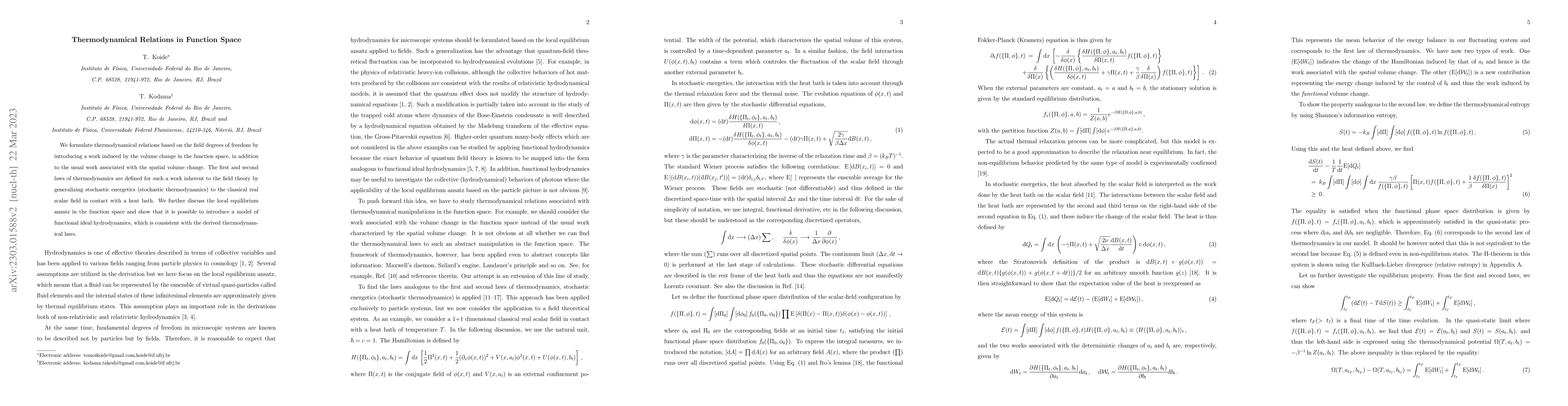 Thumbnail for Thermodynamical Relations in Function Space