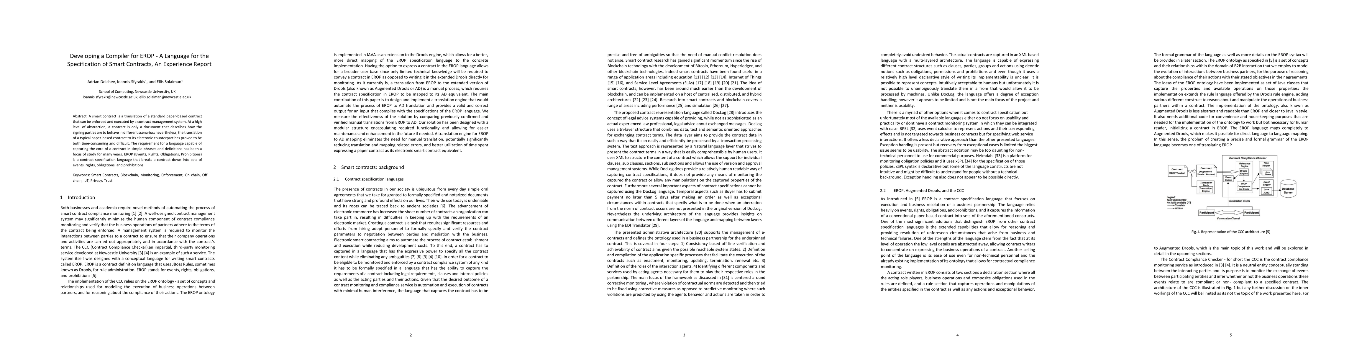 Thumbnail for Developing a Compiler for EROP -- A Language for the Specification of
  Smart Contracts, An Experience Report