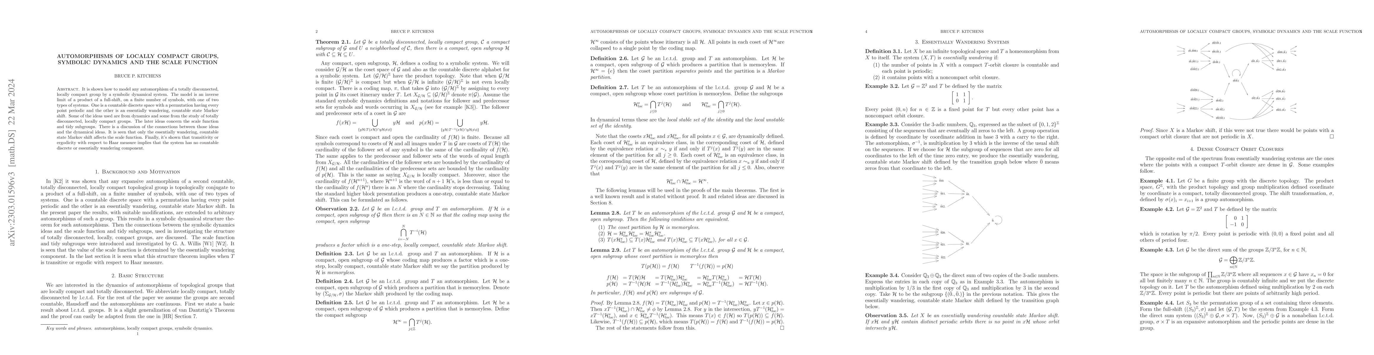 Thumbnail for Automorphisms of Locally Compact Groups, Symbolic Dynamics and the Scale
  Function