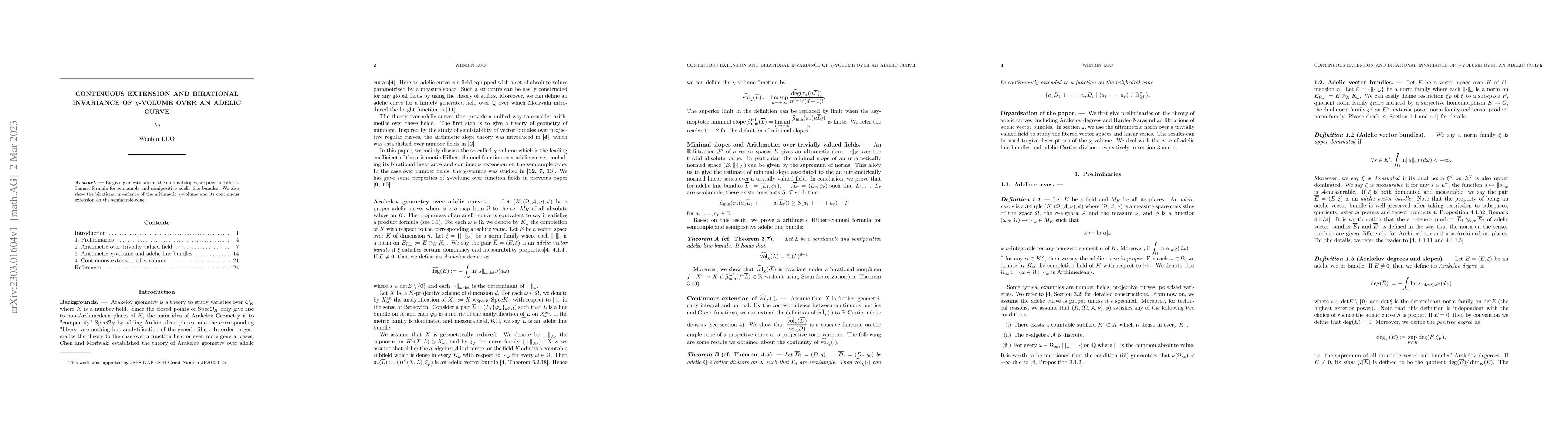 Thumbnail for Continuous Extension and Birational Invariance of {\chi}-Volume Over an
  Adelic Curve