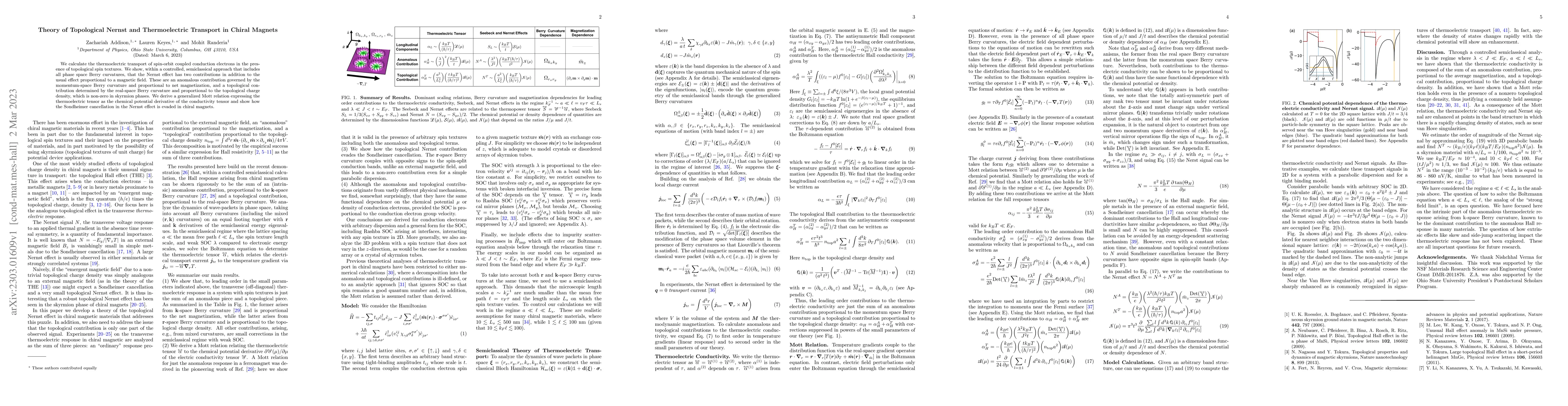 Thumbnail for Theory of Topological Nernst and Thermoelectric Transport in Chiral
  Magnets