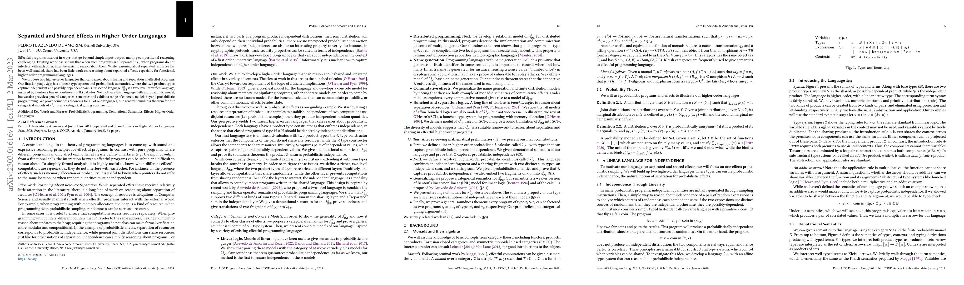 Thumbnail for Separated and Shared Effects in Higher-Order Languages