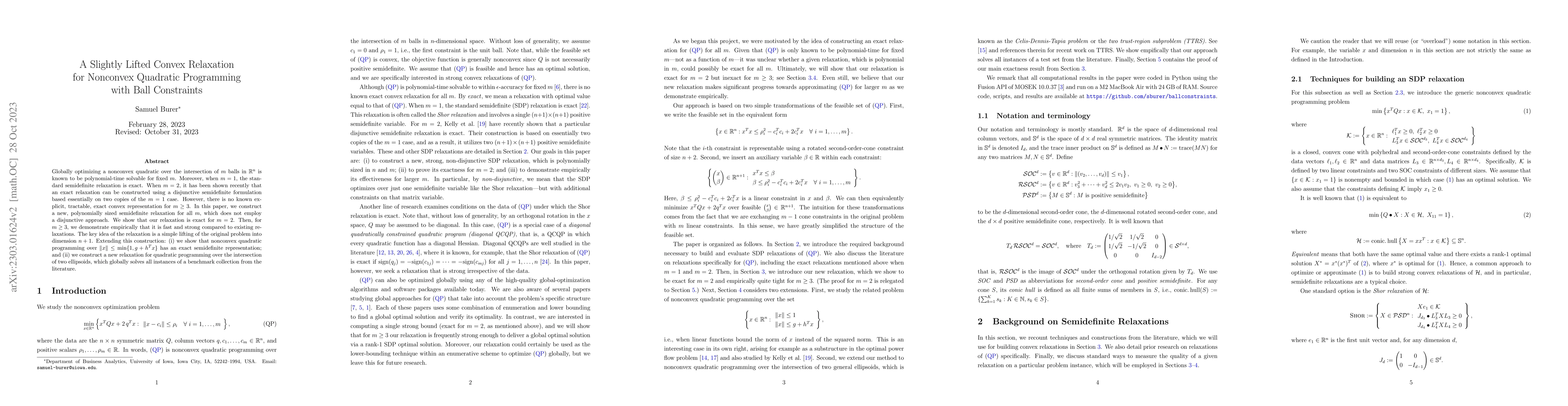 Thumbnail for A Slightly Lifted Convex Relaxation for Nonconvex Quadratic Programming
  with Ball Constraints