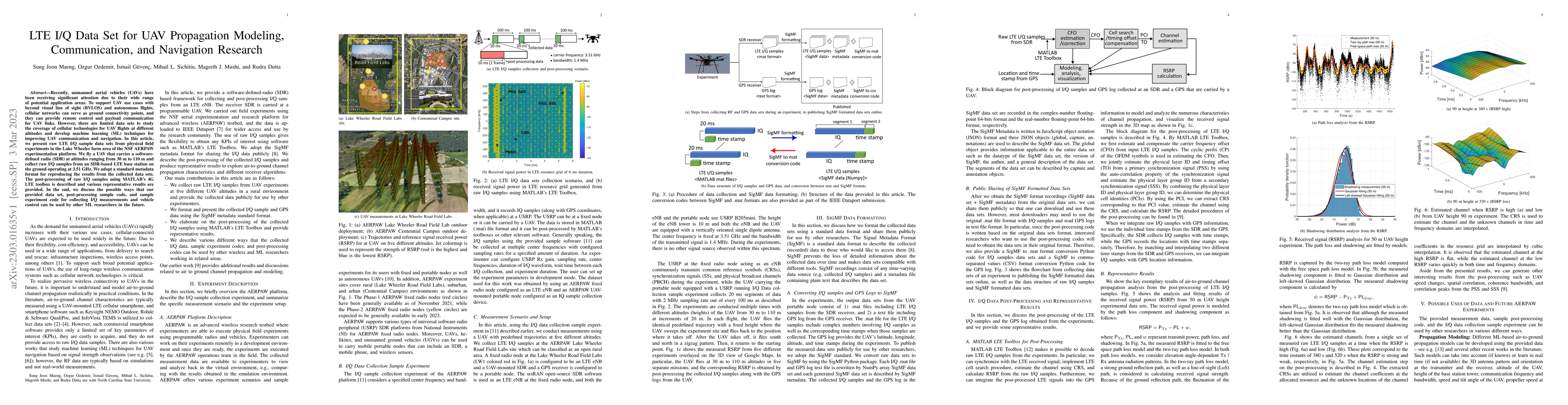 Thumbnail for LTE I/Q Data Set for UAV Propagation Modeling, Communication, and
  Navigation Research