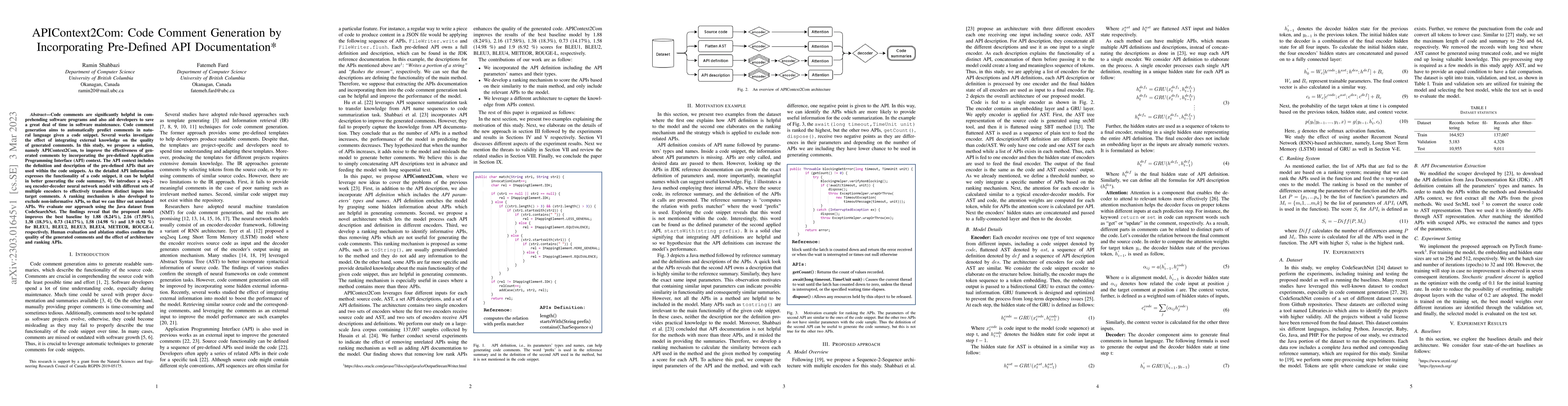 Thumbnail for APIContext2Com: Code Comment Generation by Incorporating Pre-Defined API
  Documentation