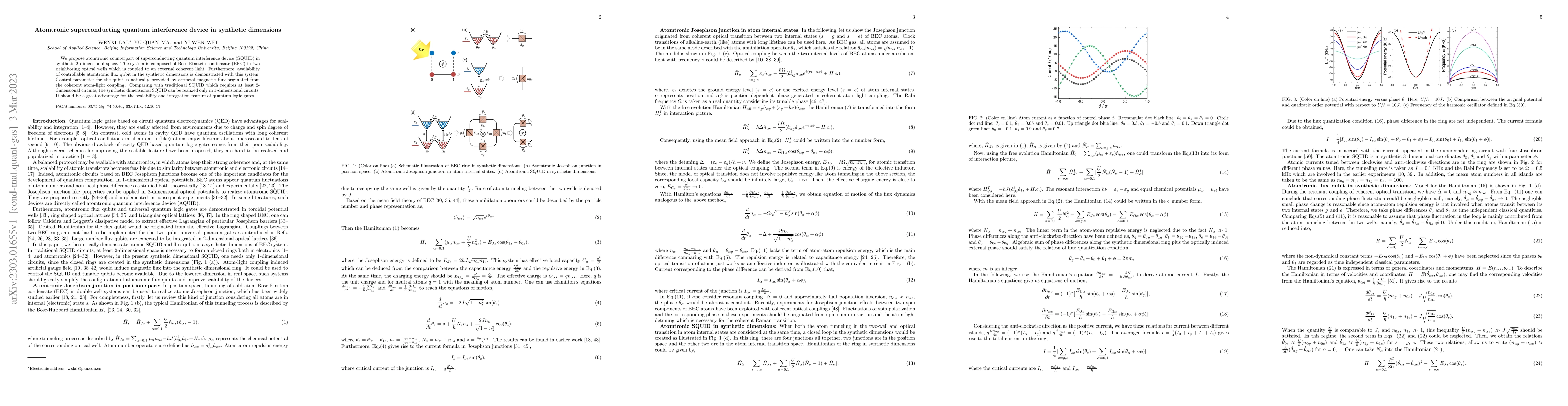 Thumbnail for Atomtronic superconducting quantum interference device in synthetic
  dimensions