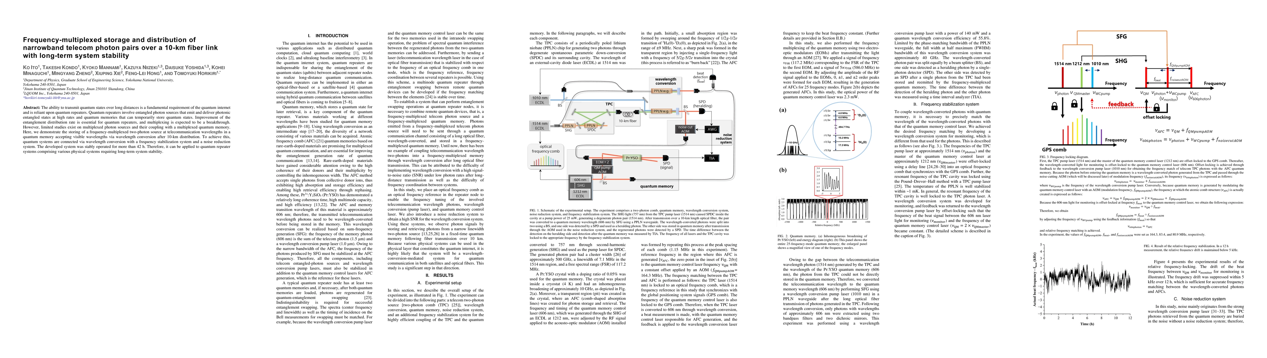 Thumbnail for Frequency-multiplexed storage and distribution of narrowband telecom
  photon pairs over a 10-km fiber link with long-term system stability