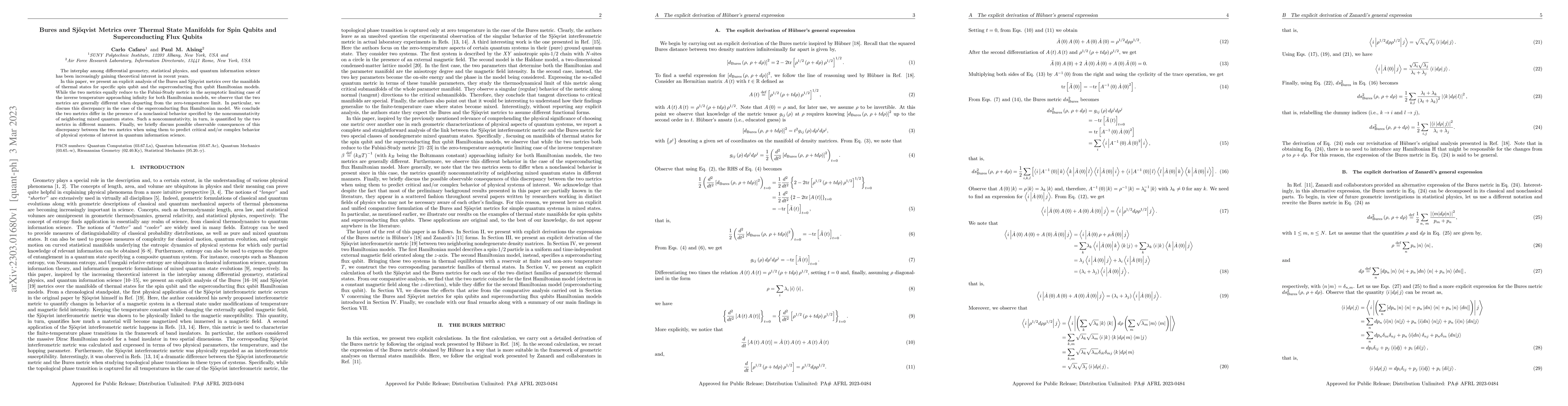 Thumbnail for Bures and Sjoqvist Metrics over Thermal State Manifolds for Spin Qubits
  and Superconducting Flux Qubits