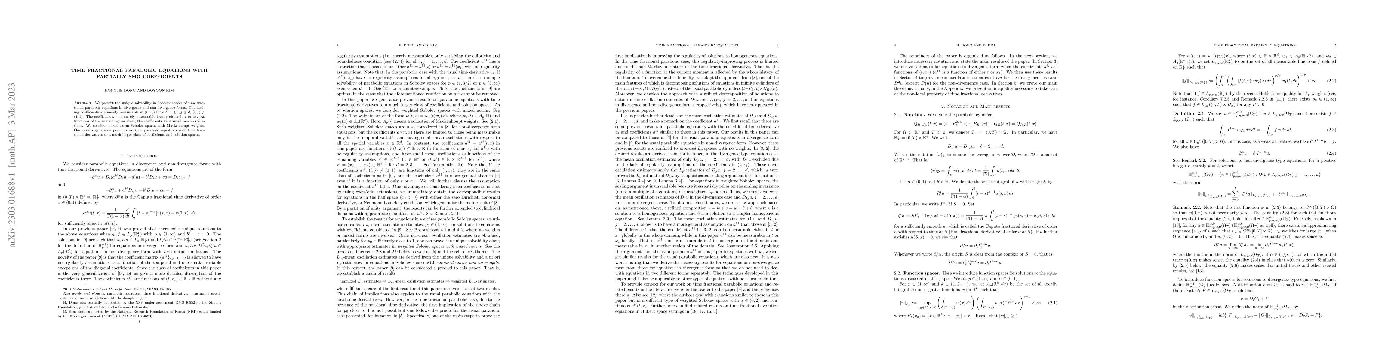 Thumbnail for Time fractional parabolic equations with partially SMO coefficients