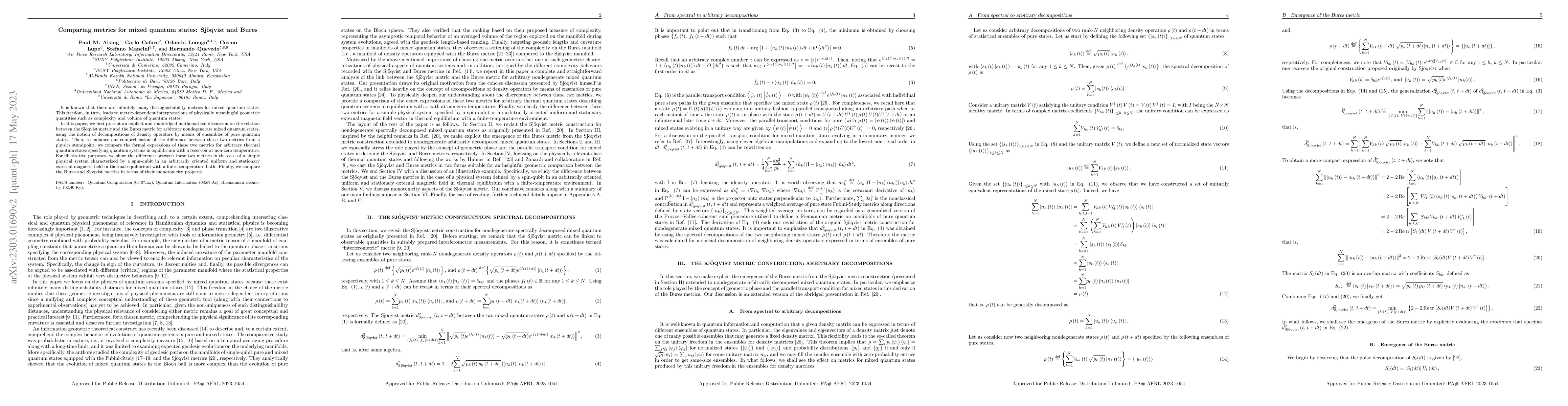 Thumbnail for Comparing metrics for mixed quantum states: Sjoqvist and Bures