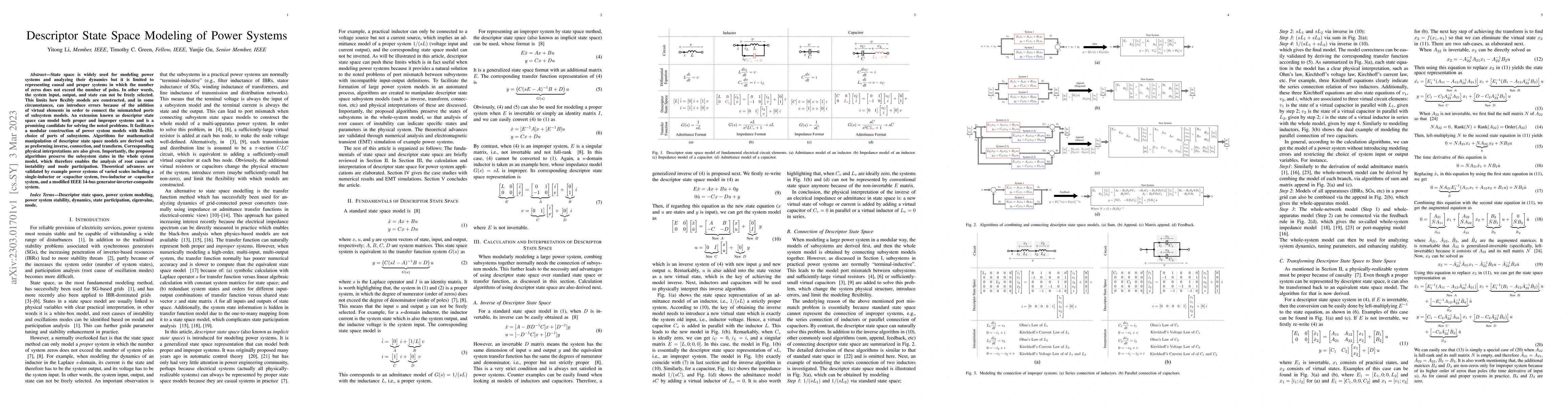 Thumbnail for Descriptor State Space Modeling of Power Systems