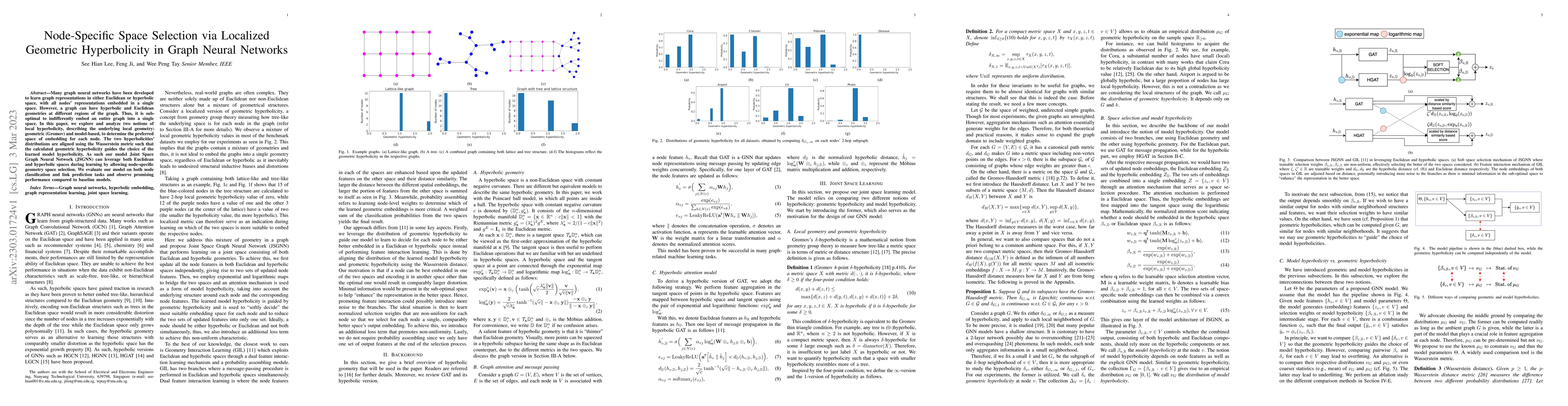 Thumbnail for Node-Specific Space Selection via Localized Geometric Hyperbolicity in
  Graph Neural Networks