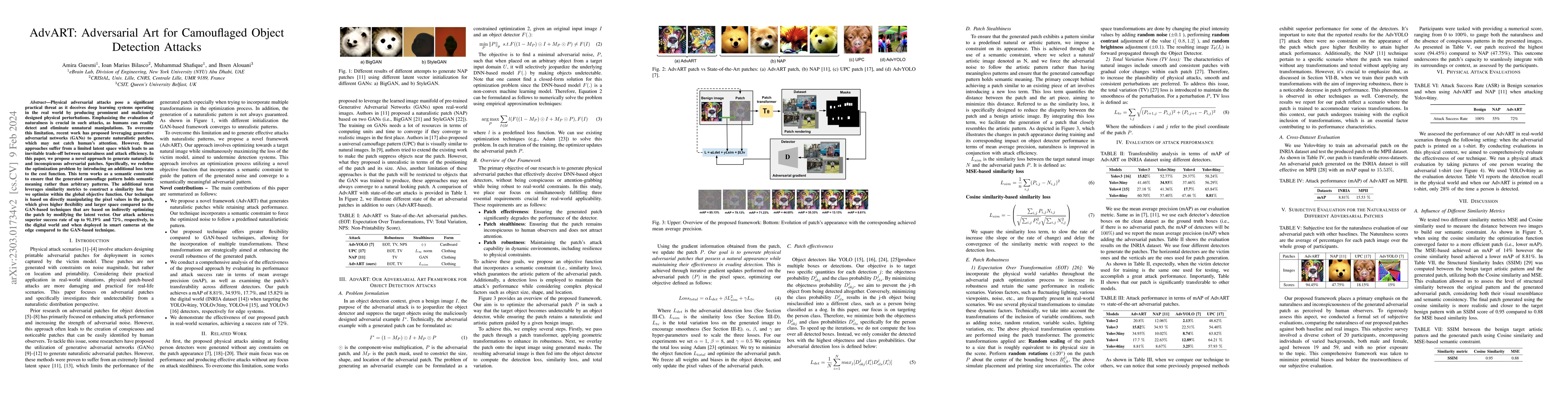 Thumbnail for AdvART: Adversarial Art for Camouflaged Object Detection Attacks