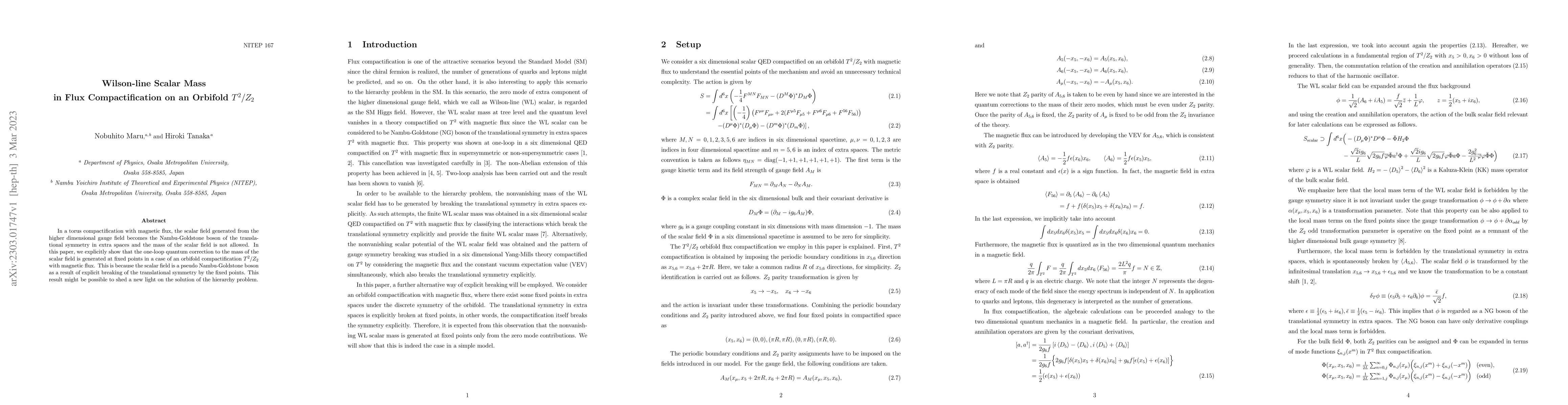 Thumbnail for Wilson-line Scalar Mass in Flux Compactification on an Orbifold
  $T^2/Z_2$