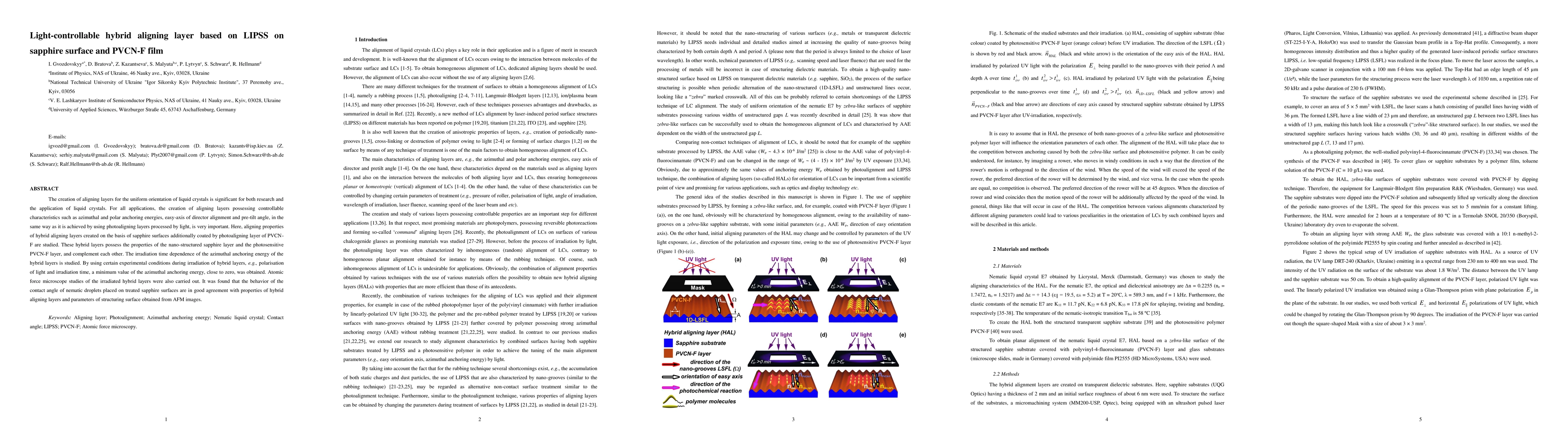 Thumbnail for Light-controllable hybrid aligning layer based on LIPSS on sapphire
  surface and PVCN-F film