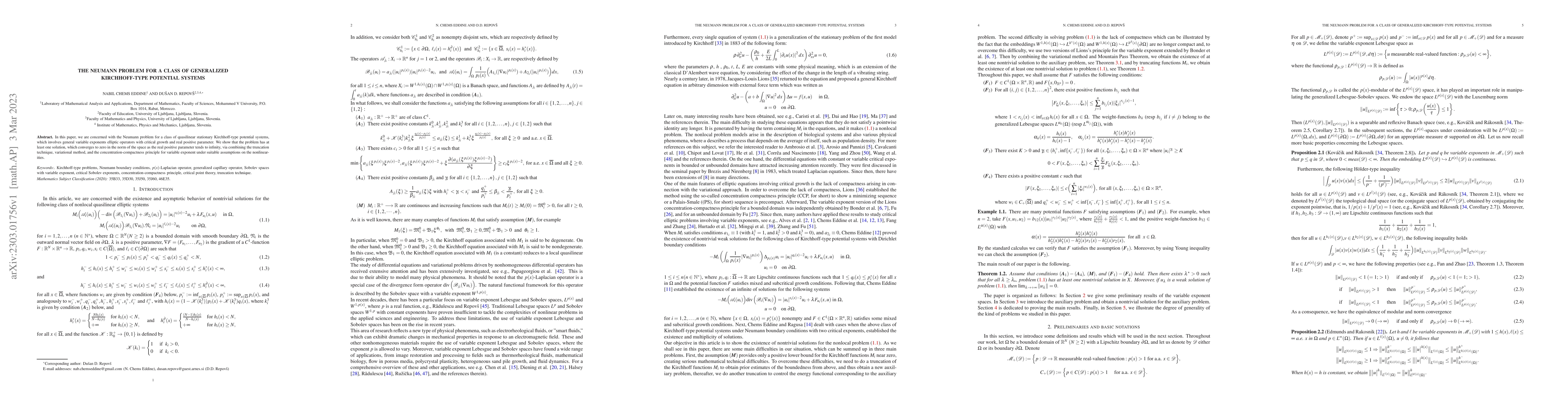 Thumbnail for The Neumann problem for a class of generalized Kirchhoff-type potential
  systems