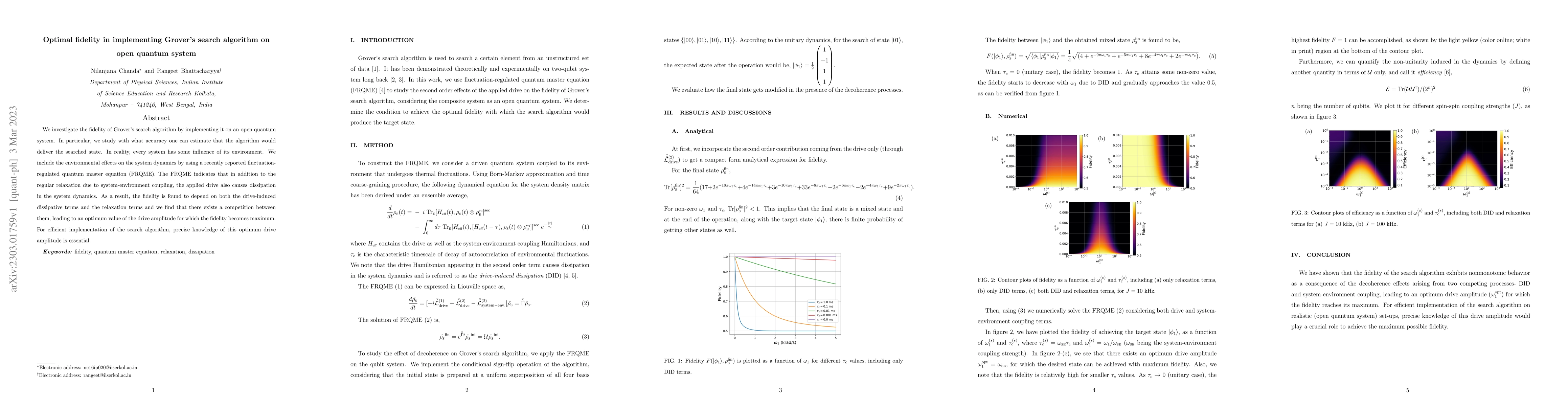 Thumbnail for Optimal fidelity in implementing Grover's search algorithm on open
  quantum system