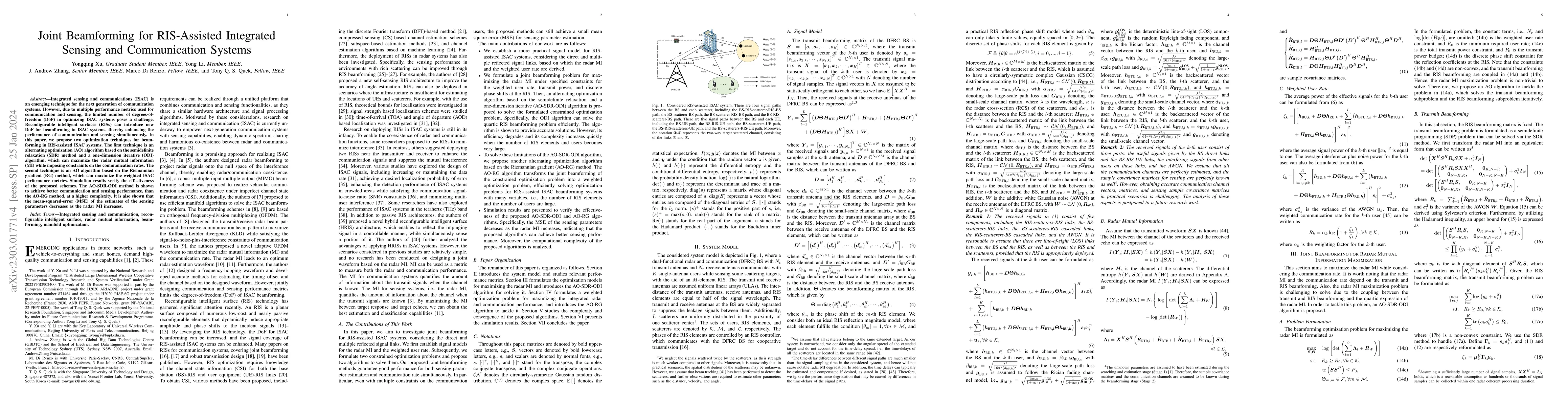 Thumbnail for Joint Beamforming for RIS-Assisted Integrated Sensing and Communication
  Systems