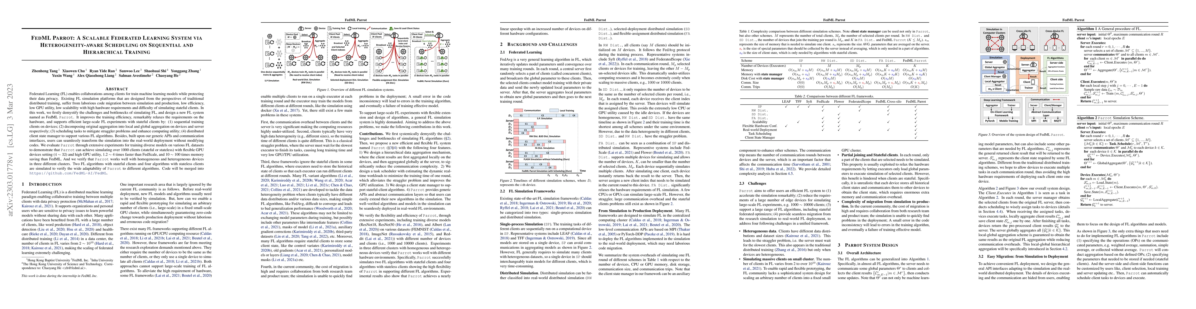 Thumbnail for FedML Parrot: A Scalable Federated Learning System via
  Heterogeneity-aware Scheduling on Sequential and Hierarchical Training