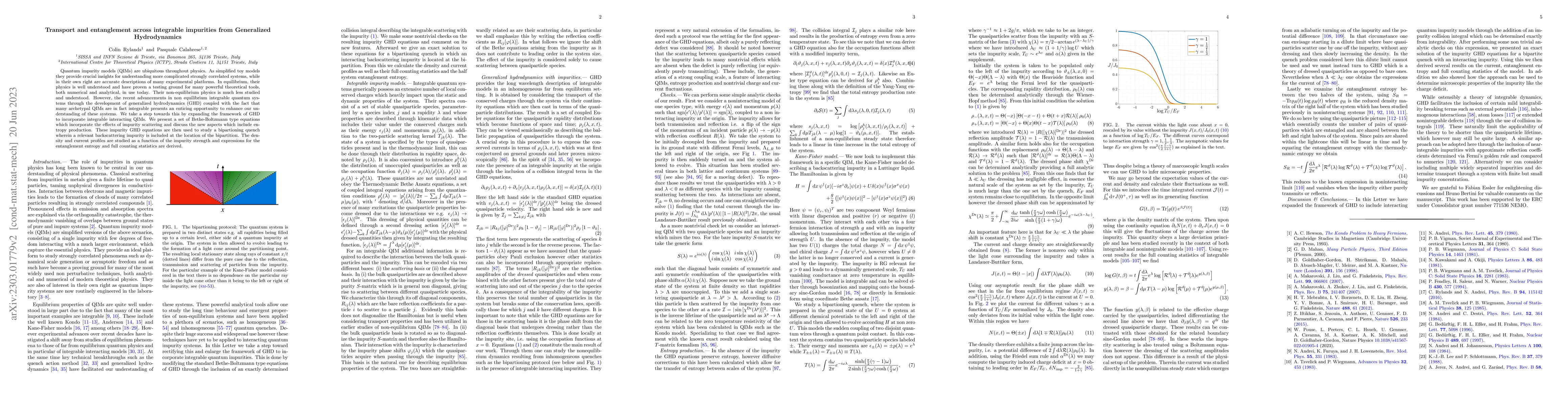 Thumbnail for Transport and entanglement across integrable impurities from Generalized
  Hydrodynamics