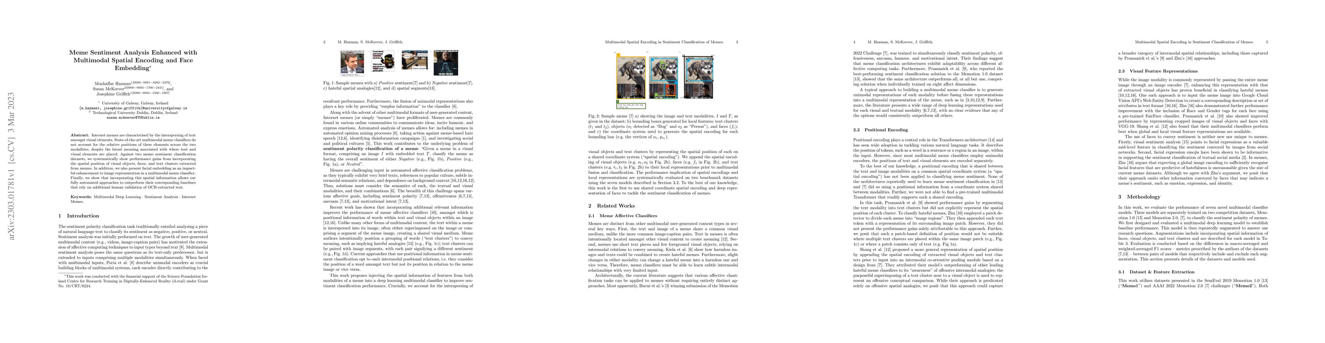 Thumbnail for Meme Sentiment Analysis Enhanced with Multimodal Spatial Encoding and
  Facial Embedding
