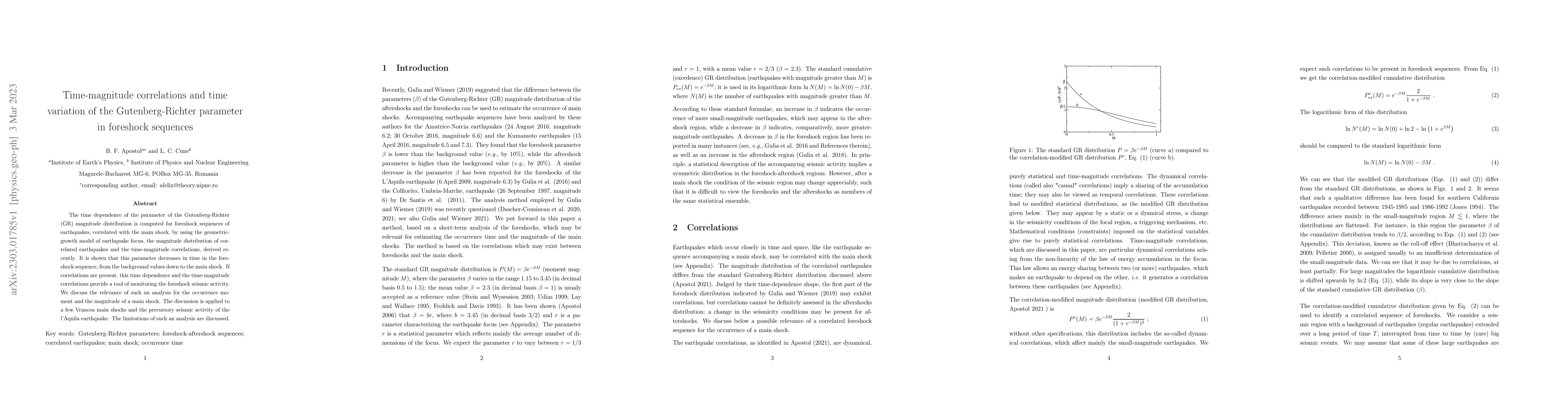 Thumbnail for Time-magnitude correlations and time variation of the Gutenberg-Richter
  parameter in foreshock sequences