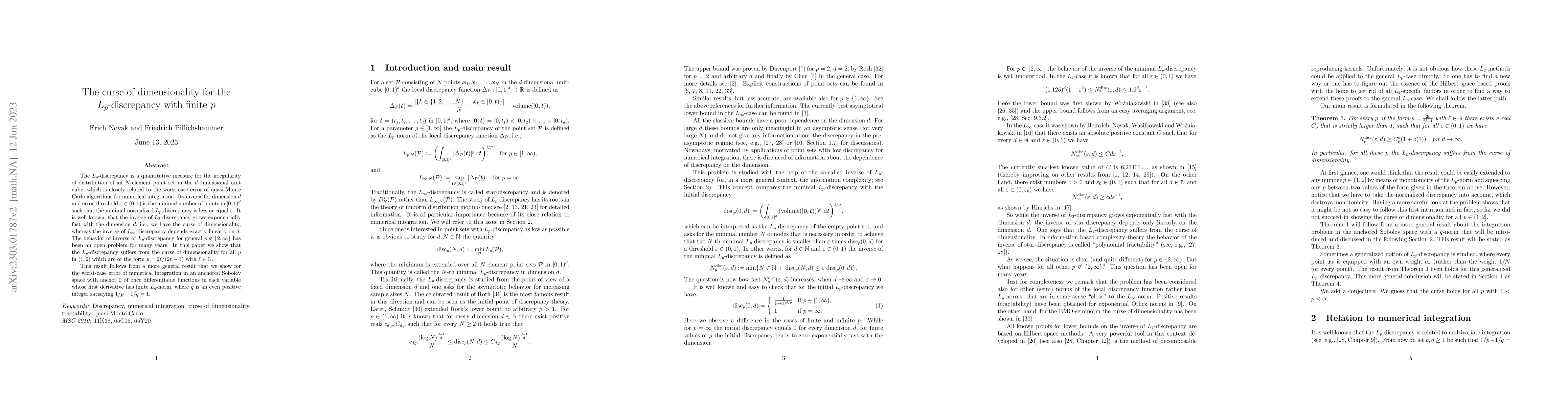 Thumbnail for The curse of dimensionality for the $L_p$-discrepancy with finite $p$