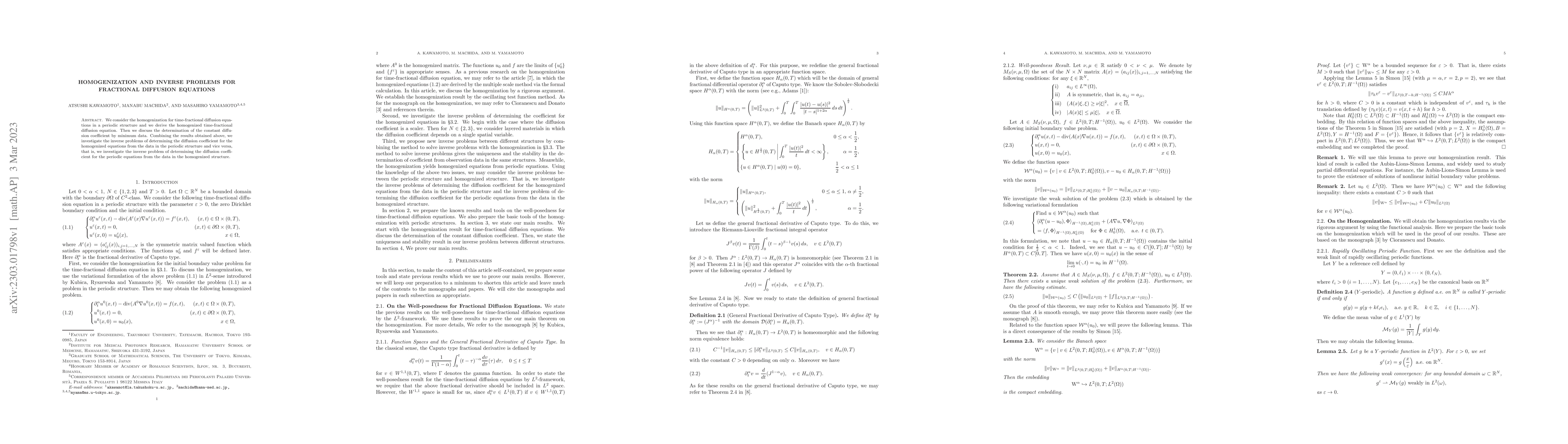 Thumbnail for Homogenization and Inverse Problems for Fractional Diffusion Equations