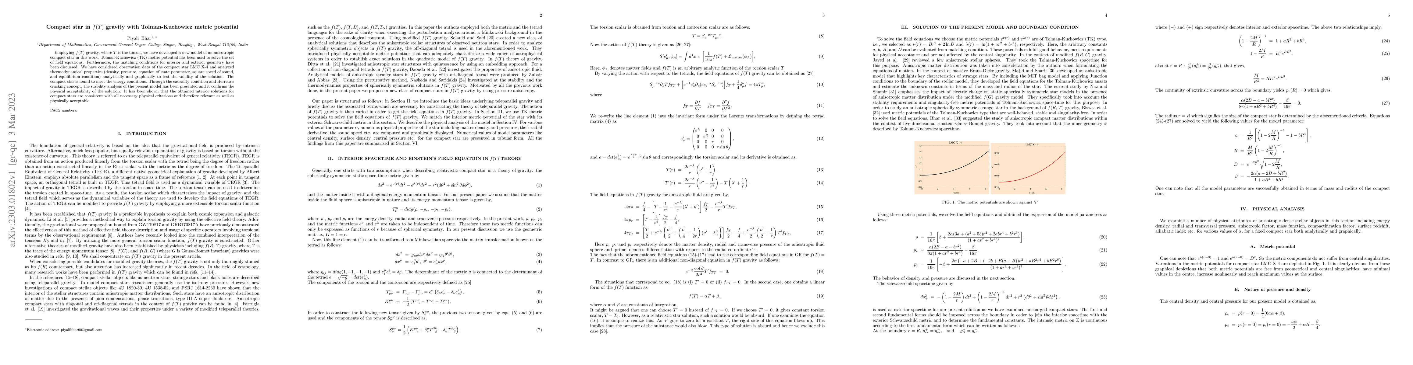 Thumbnail for Compact star in $f(T)$ gravity with Tolman-Kuchowicz metric potential