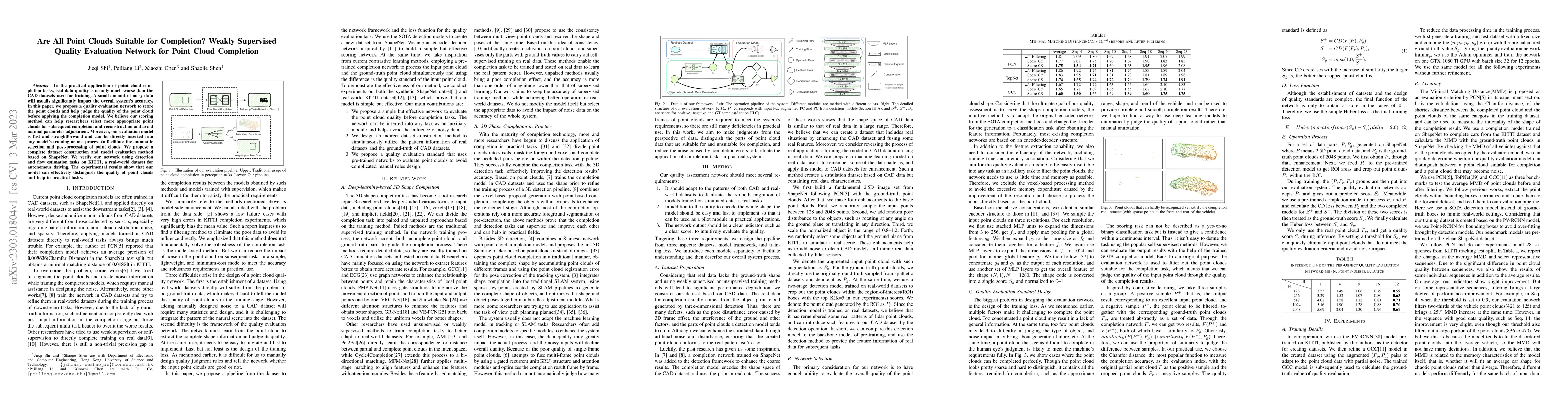 Thumbnail for Are All Point Clouds Suitable for Completion? Weakly Supervised Quality
  Evaluation Network for Point Cloud Completion