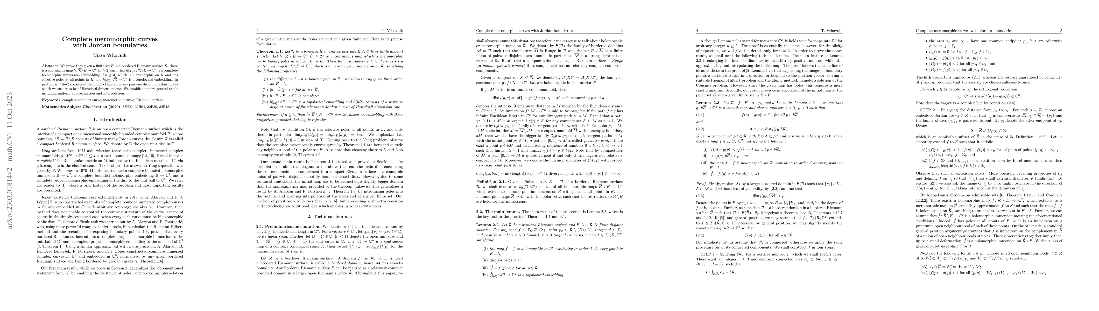 Thumbnail for Complete meromorphic curves with Jordan boundaries