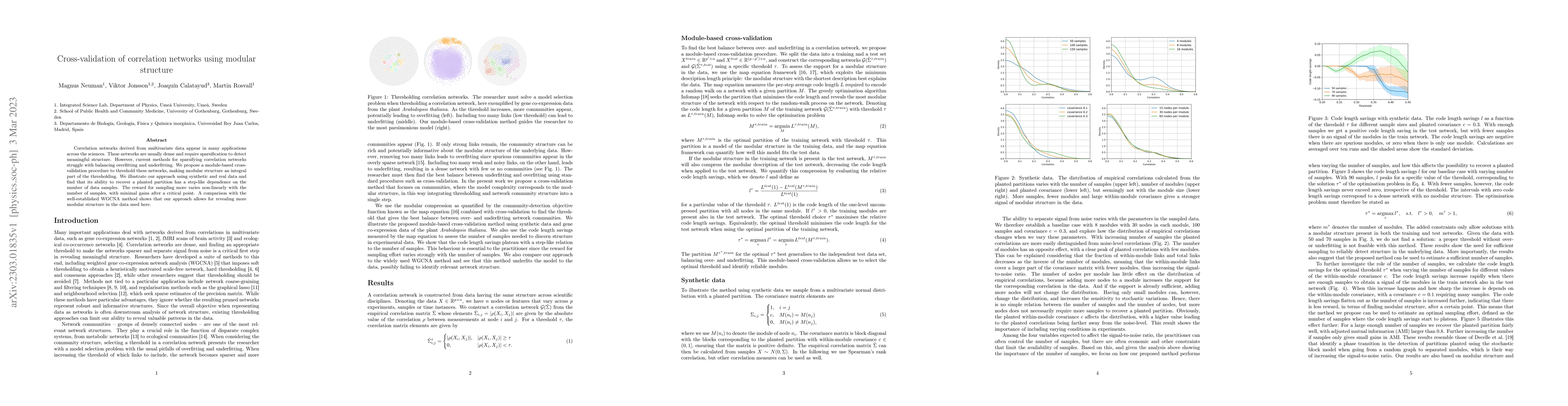 Thumbnail for Cross-validation of correlation networks using modular structure