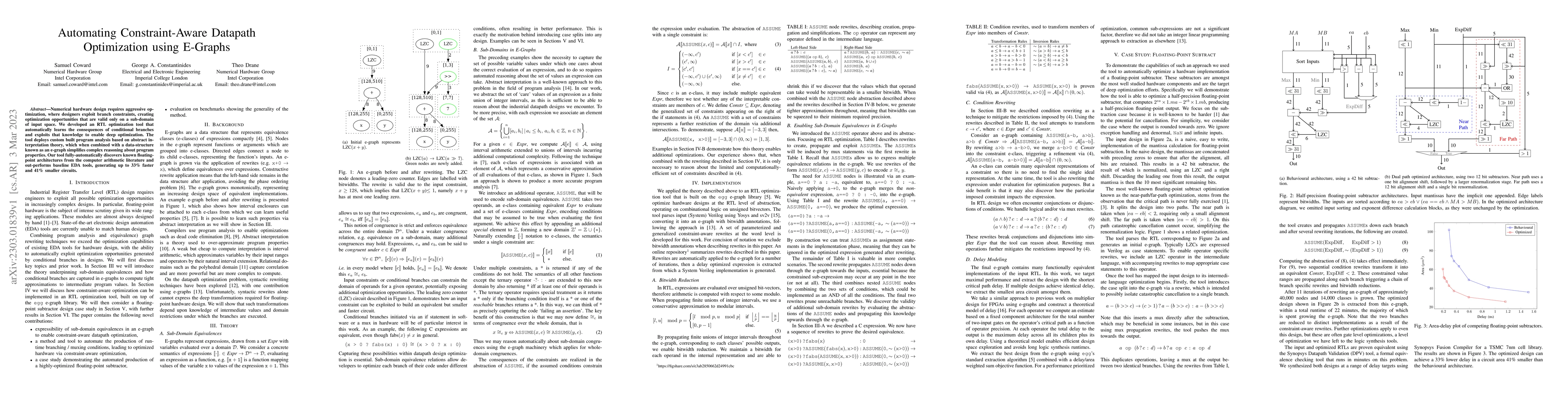 Thumbnail for Automating Constraint-Aware Datapath Optimization using E-Graphs