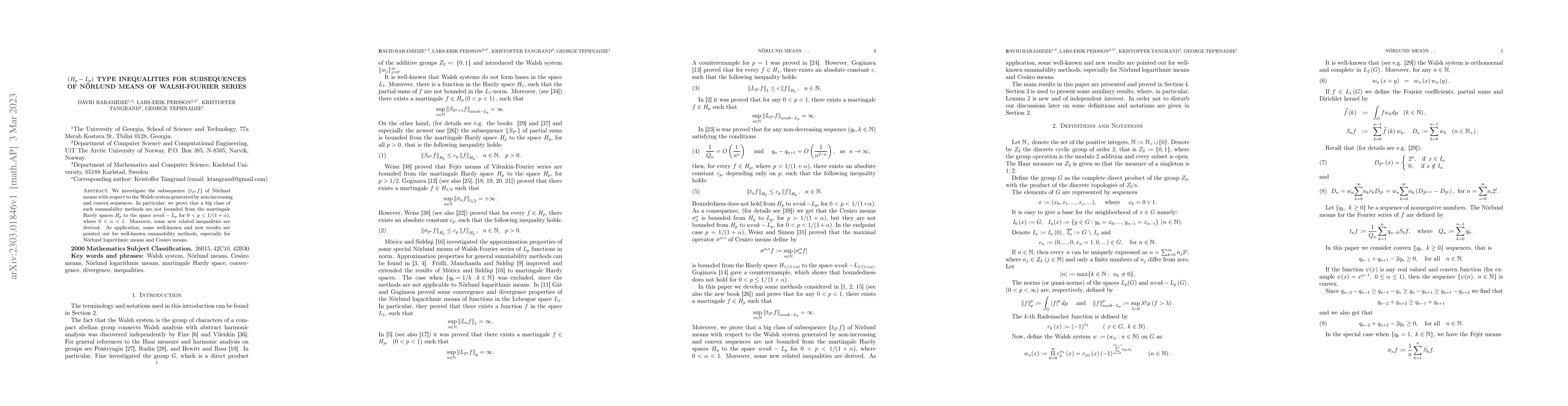 Thumbnail for $(H_p-L_p)$ type inequalities for subsequences of N\"orlund means of
  Walsh-Fourier series