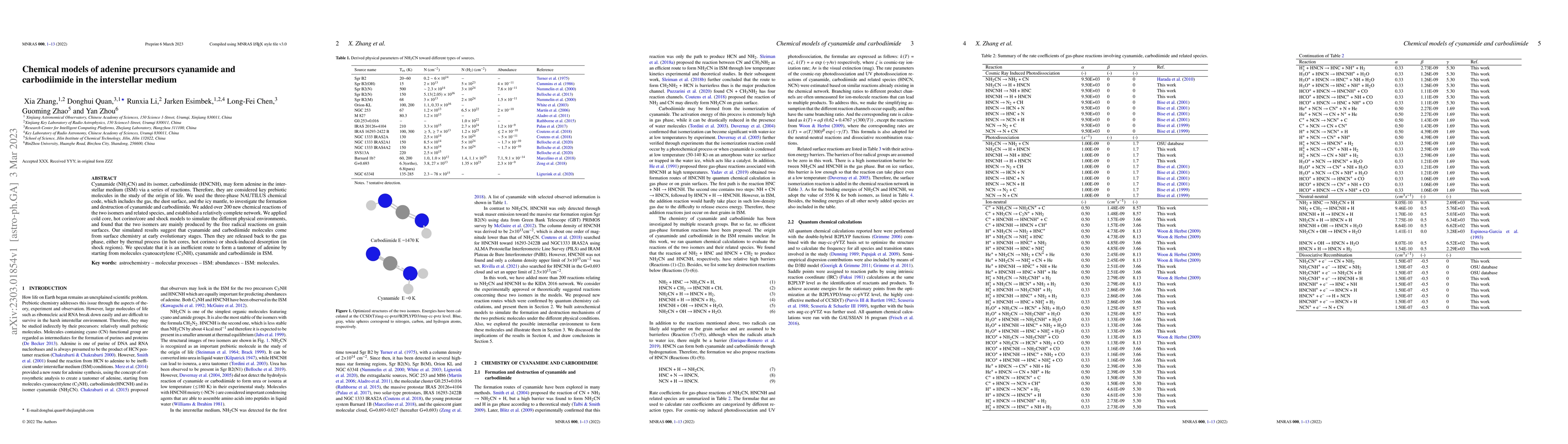 Thumbnail for Chemical models of adenine precursors cyanamide and carbodiimide in the
  interstellar medium