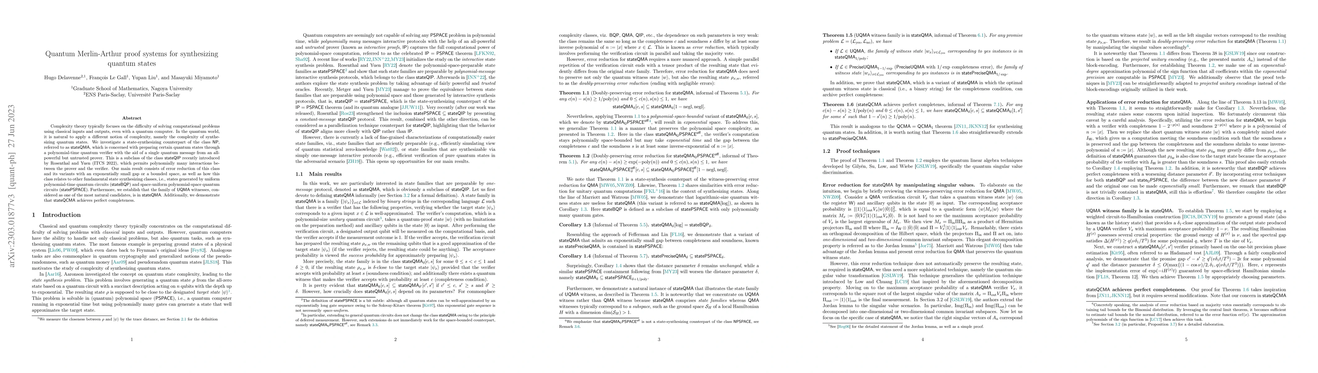 Thumbnail for Quantum Merlin-Arthur proof systems for synthesizing quantum states