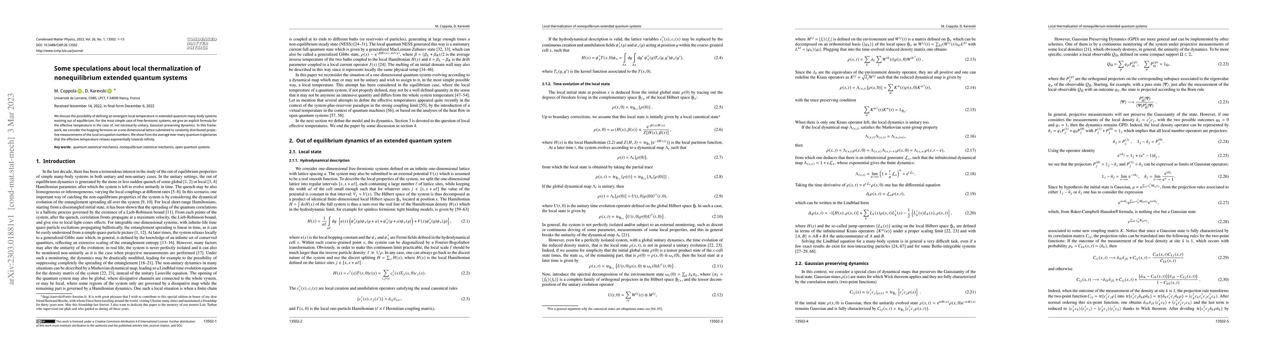Thumbnail for Some speculations about local thermalization of nonequilibrium extended
  quantum systems