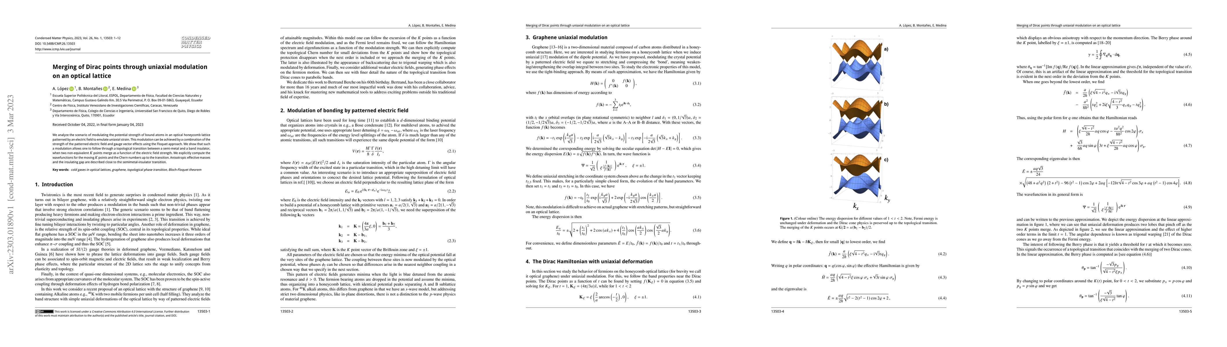 Thumbnail for Merging of Dirac points through uniaxial modulation on an optical
  lattice