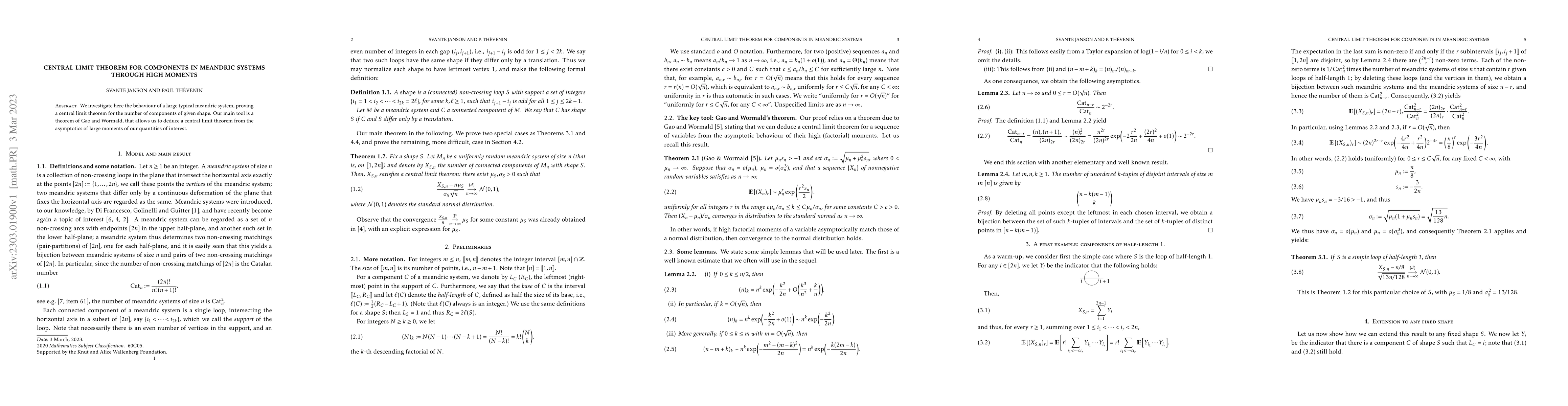 Thumbnail for Central limit theorem for components in meandric systems through high
  moments