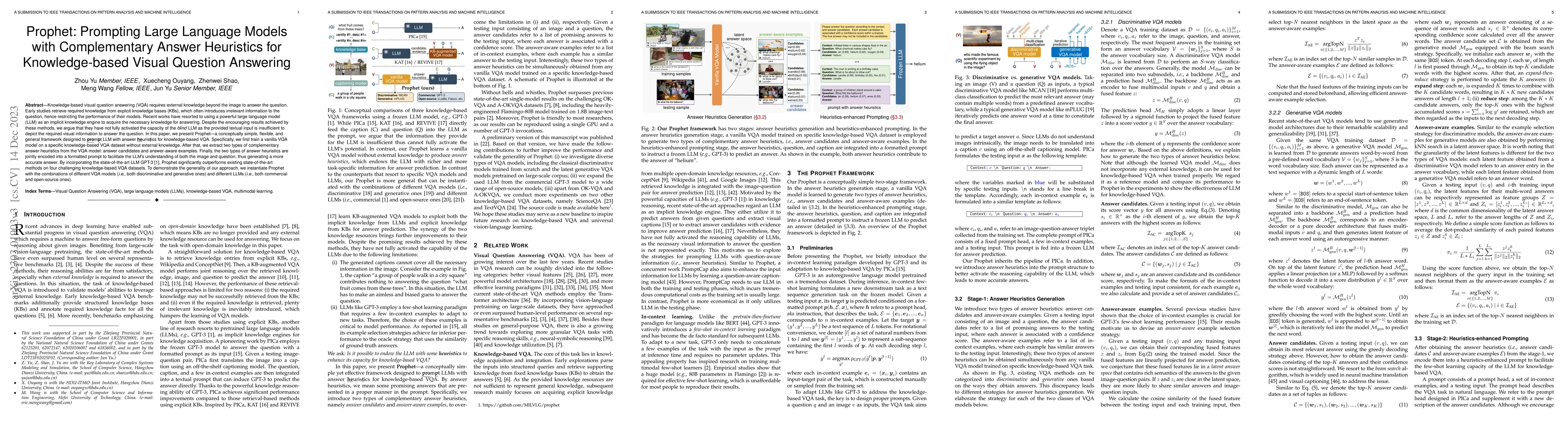 Thumbnail for Prophet: Prompting Large Language Models with Complementary Answer
  Heuristics for Knowledge-based Visual Question Answering