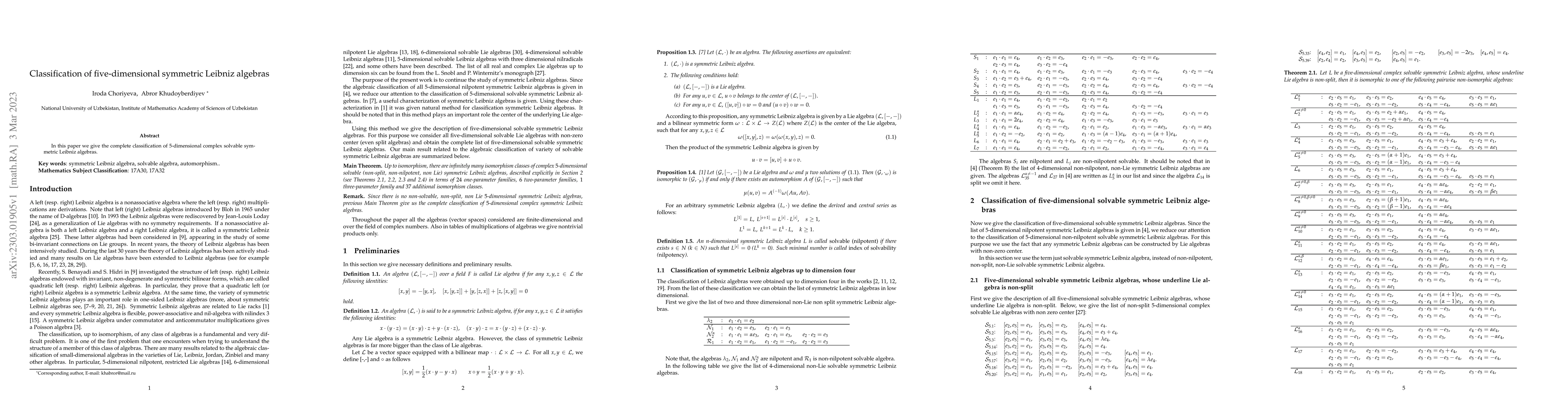 Thumbnail for Classification of five-dimensional symmetric Leibniz algebras
